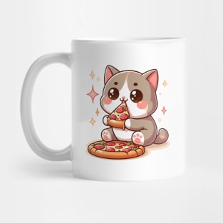 cute cat fat eat pizza slice cartoon illustration Mug